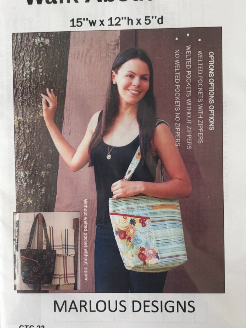 Walk About Tote Sewing Pattern CTC23 Marlous Designs FF Uncut 2013